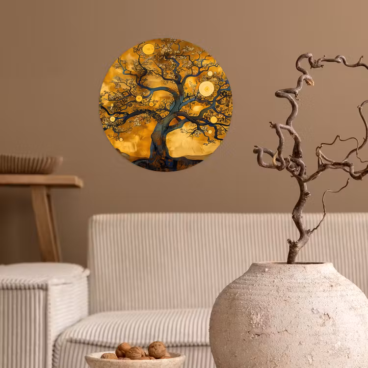 Boom - Levensboom - Abstract - Goud Wandcirkel behangsticker klein -sfeer1