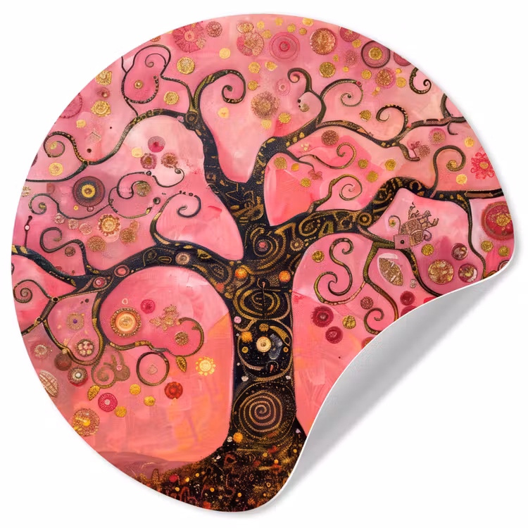 Boom - Levensboom - Roze - Goud Wandcirkel behangsticker klein -3d
