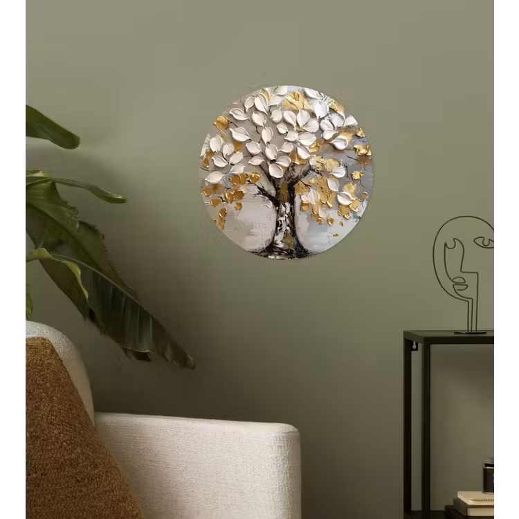 Boom - Beige - Grijs - Goud - Abstract Wandcirkel behangsticker klein -sfeer2