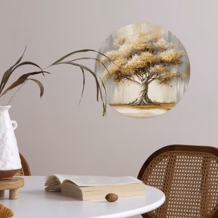 Boom - Bladeren - Abstract - Wit Wandcirkel behangsticker klein -sfeer3