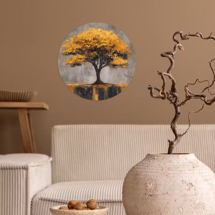Boom - Bladeren - Goud - Abstract Wandcirkel behangsticker klein -sfeer1