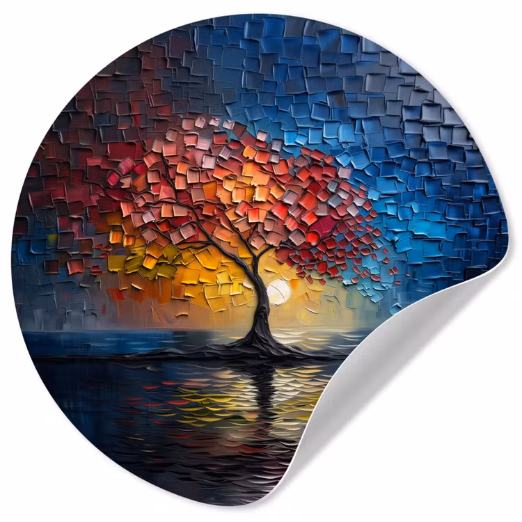Boom - Blauw - Bladeren - Vakken Wandcirkel behangsticker klein -3d
