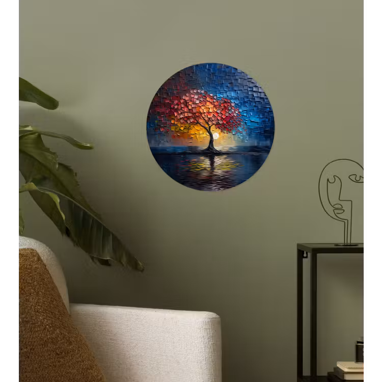 Boom - Blauw - Bladeren - Vakken Wandcirkel behangsticker klein -sfeer2
