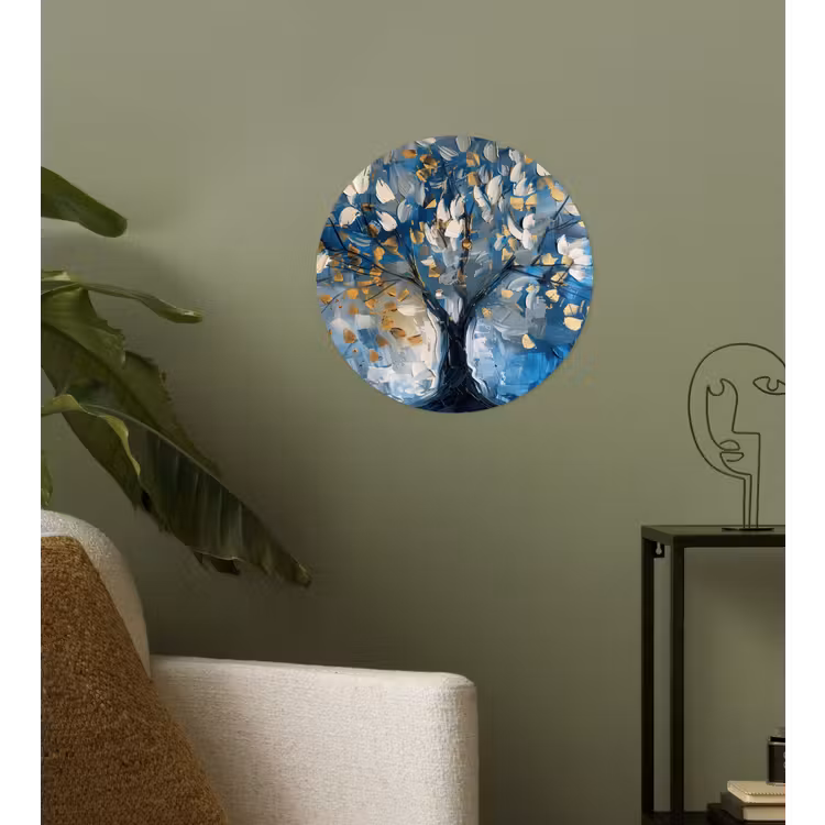 Boom - Blauw - Goud - Abstract Wandcirkel behangsticker klein -sfeer2