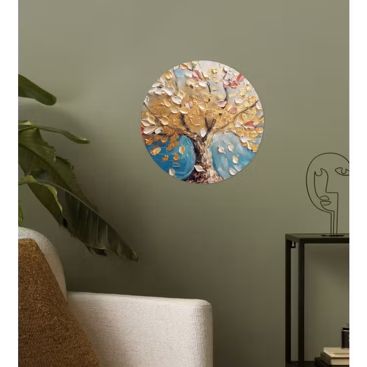 Boom - Blauw - Goud - Abstract - Modern Wandcirkel behangsticker klein -sfeer2