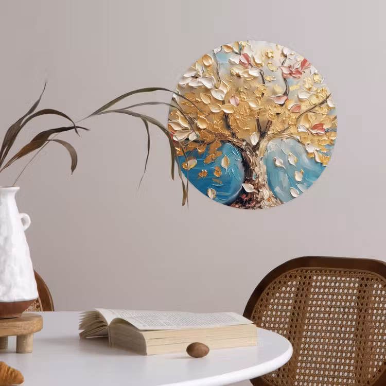 Boom - Blauw - Goud - Abstract - Modern Wandcirkel behangsticker klein -sfeer3