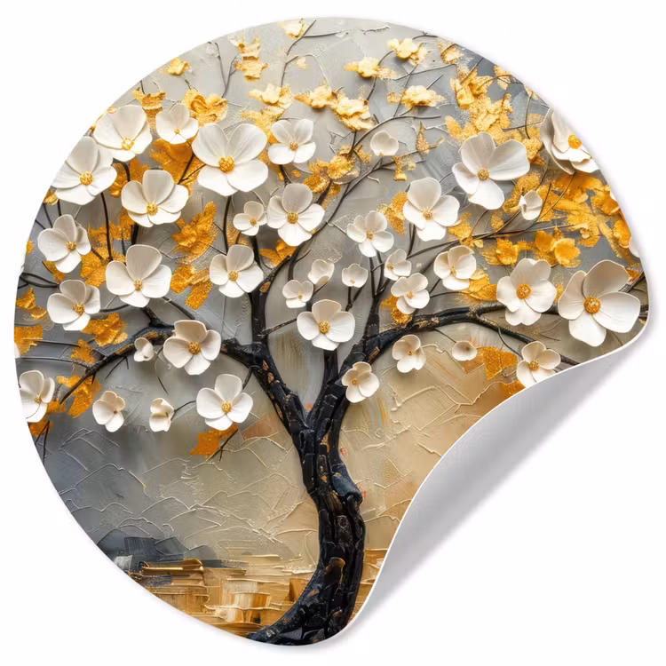 Boom - Bloemen - Goud - Beige Wandcirkel behangsticker klein -3d