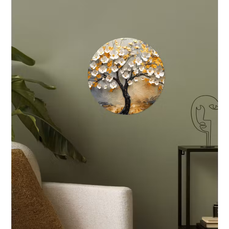 Boom - Bloemen - Goud - Beige Wandcirkel behangsticker klein -sfeer2