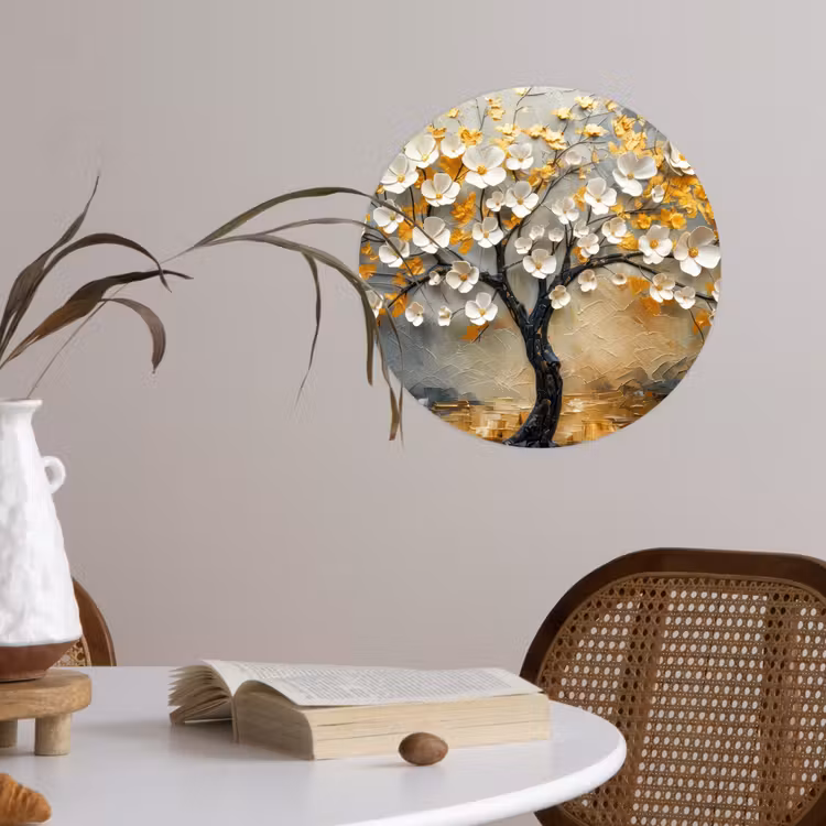 Boom - Bloemen - Goud - Beige Wandcirkel behangsticker klein -sfeer3