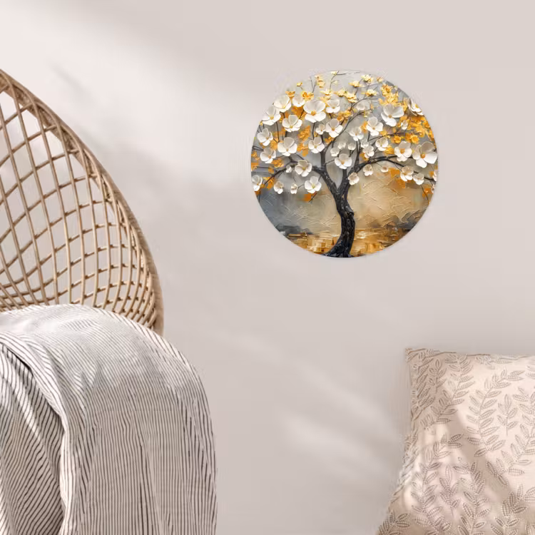 Boom - Bloemen - Goud - Beige Wandcirkel behangsticker klein -sfeer4