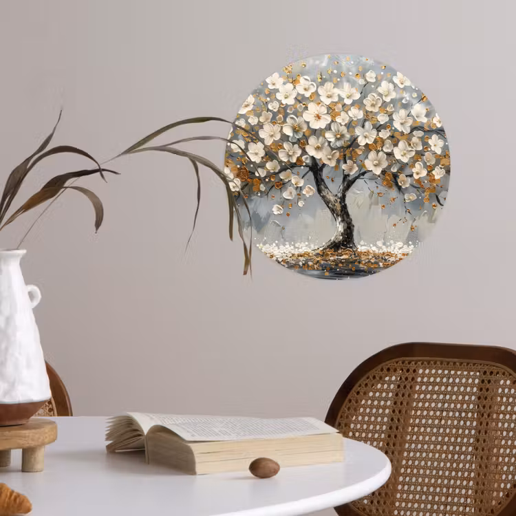 Boom - Bloemen - Wit - Natuur - Kunst Wandcirkel behangsticker klein -sfeer3