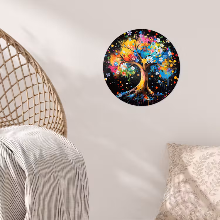 Boom - Kleurrijk - Bloemen - Zwart Wandcirkel behangsticker klein -sfeer4
