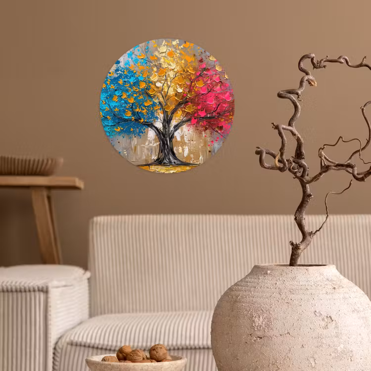 Boom - Kleurrijk - Grijs - Modern Wandcirkel behangsticker klein -sfeer1