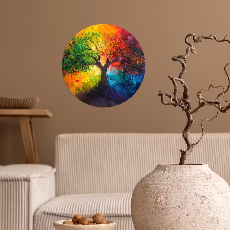 Boom - Kleurrijk - Modern - Abstract Wandcirkel behangsticker klein -sfeer1
