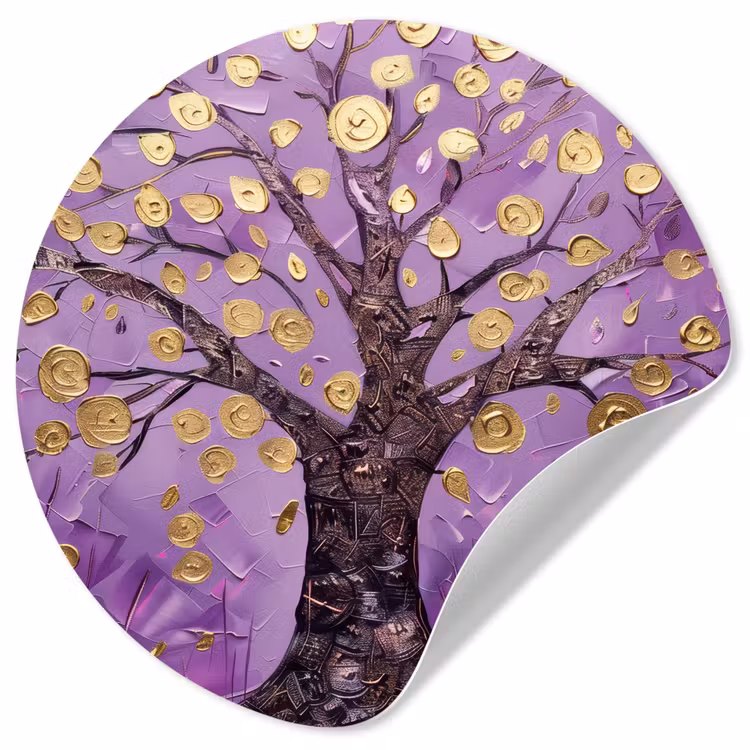 Levensboom - Boom - Paars - Goud - Modern Wandcirkel behangsticker klein -3d