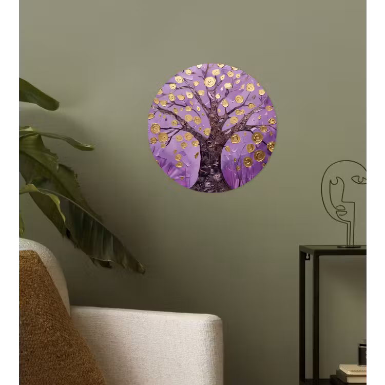 Levensboom - Boom - Paars - Goud - Modern Wandcirkel behangsticker klein -sfeer2
