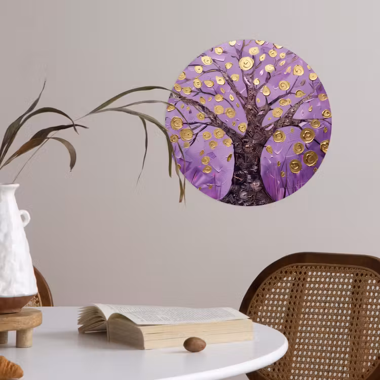 Levensboom - Boom - Paars - Goud - Modern Wandcirkel behangsticker klein -sfeer3