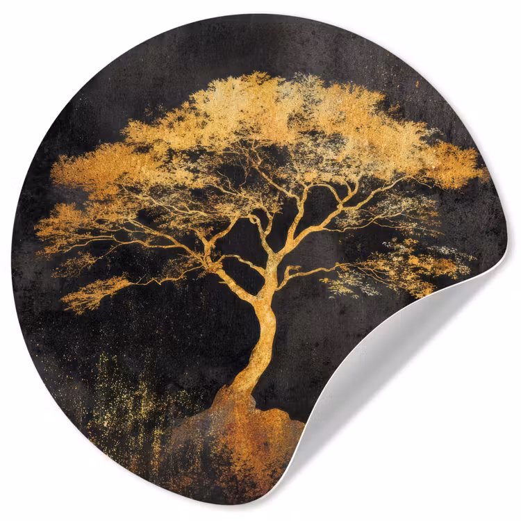 Boom - Schilderij - Goud - Abstract Wandcirkel behangsticker klein -3d