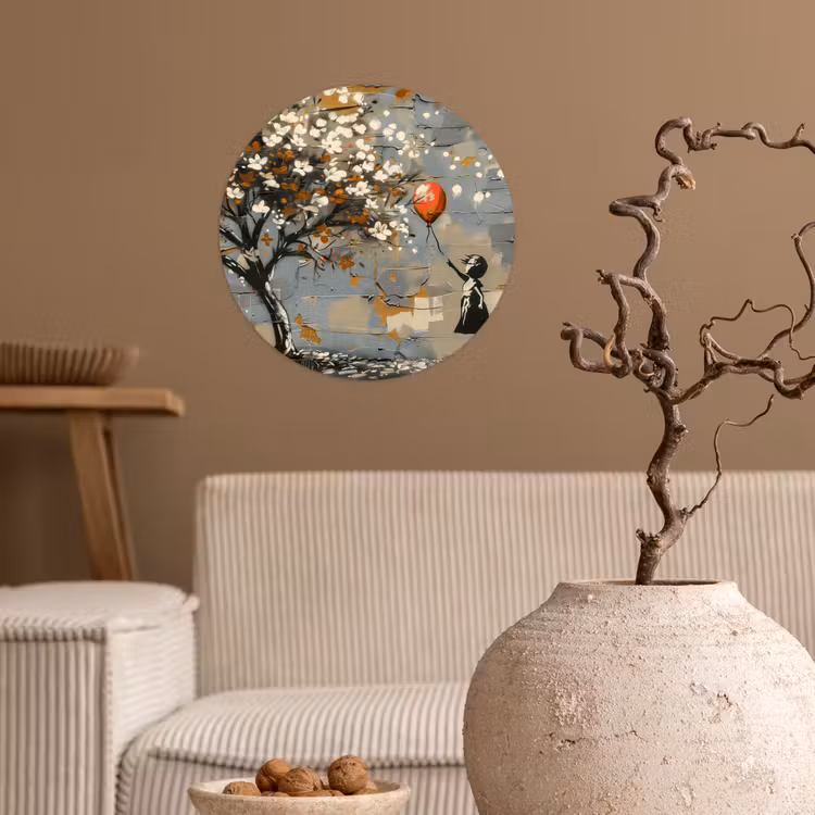 Boom - Graffiti - Banksy Style - Balloon Girl Wandcirkel behangsticker klein -sfeer1