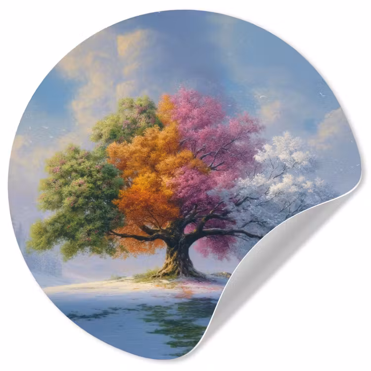Boom - Seizoenen - Winter - Landschap Wandcirkel behangsticker klein -3d