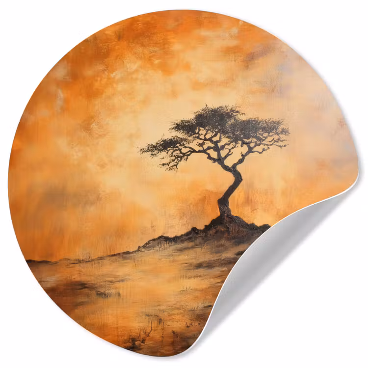 Boom - Landschap - Oranje Wandcirkel behangsticker klein -3d