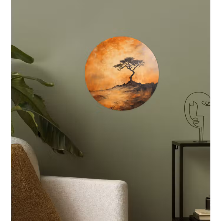 Boom - Landschap - Oranje Wandcirkel behangsticker klein -sfeer2