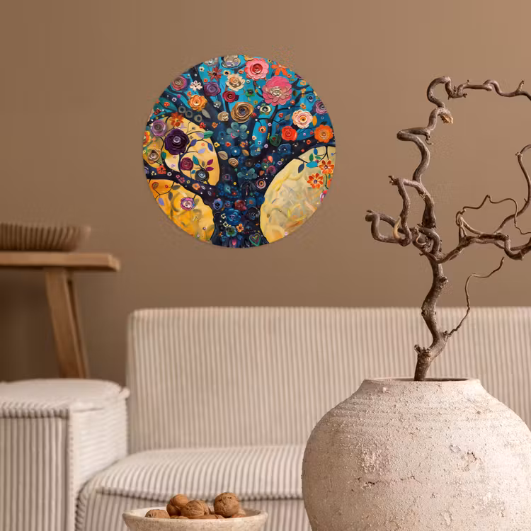 Boom - Levensboom - Kleurrijk - Bloemen - Modern Wandcirkel behangsticker klein -sfeer1