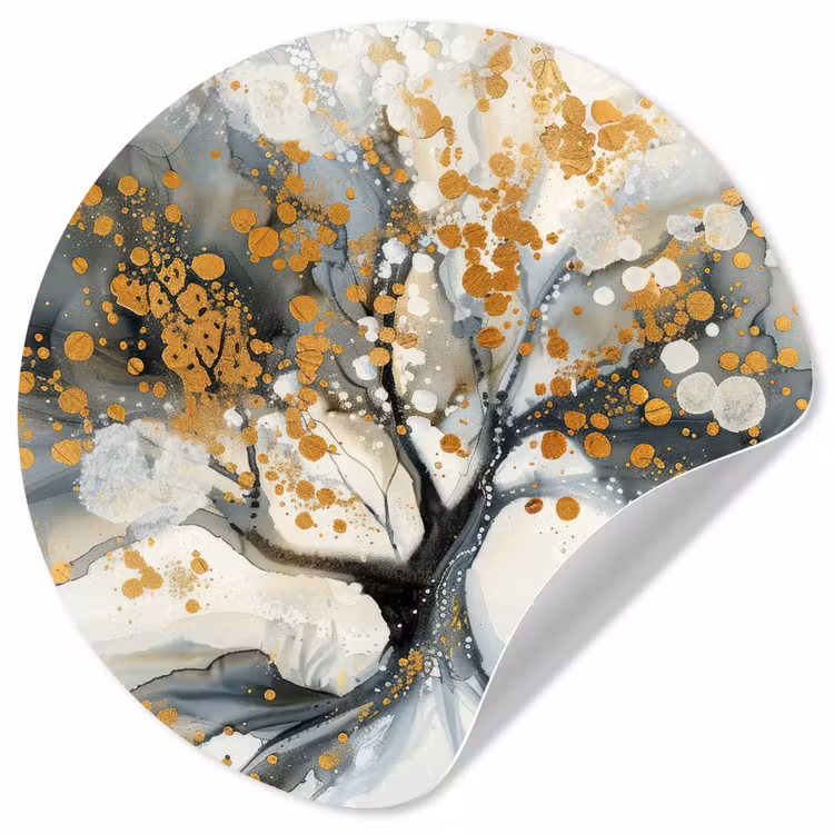 Boom - Modern - Abstract - Goud - Zwart - Wit Wandcirkel behangsticker klein -3d