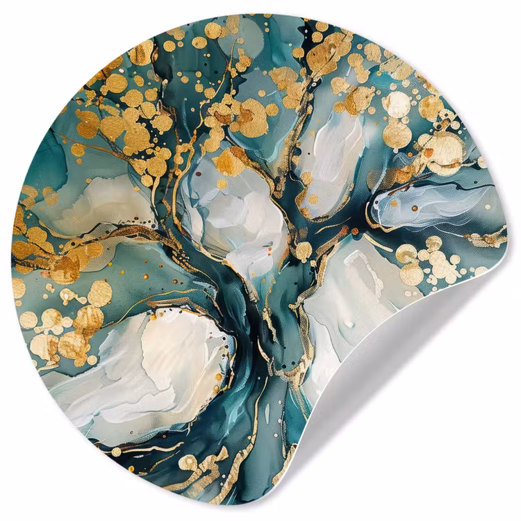 Boom - Modern - Verflook - Turquoise - Goud Wandcirkel behangsticker klein -3d