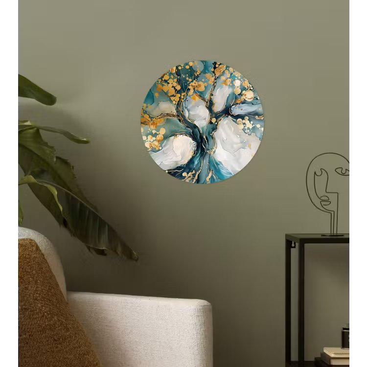 Boom - Modern - Verflook - Turquoise - Goud Wandcirkel behangsticker klein -sfeer2