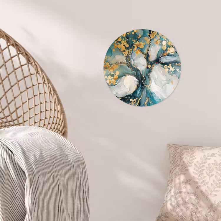 Boom - Modern - Verflook - Turquoise - Goud Wandcirkel behangsticker klein -sfeer4