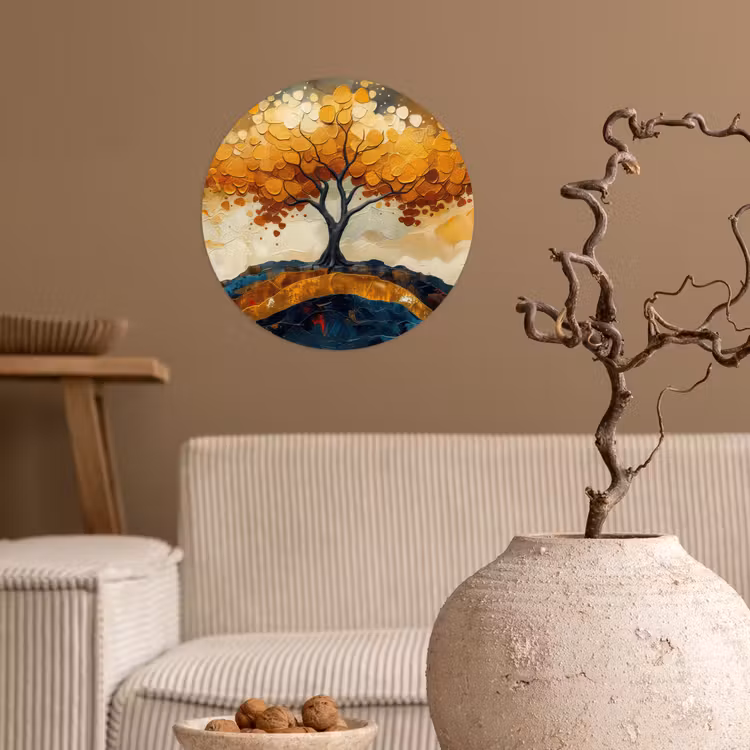 Boom - Natuur - Goud - Modern Wandcirkel behangsticker klein -sfeer1