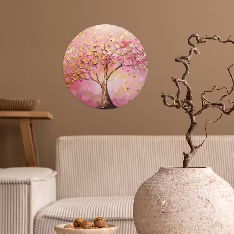Boom - Roze - Goud - Modern Wandcirkel behangsticker klein -sfeer1
