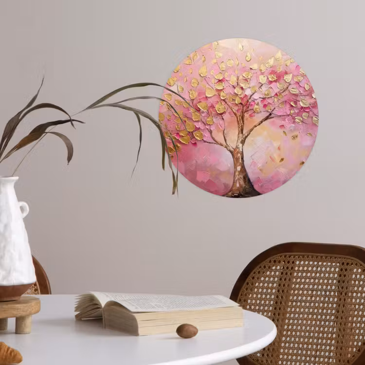 Boom - Roze - Goud - Modern Wandcirkel behangsticker klein -sfeer3