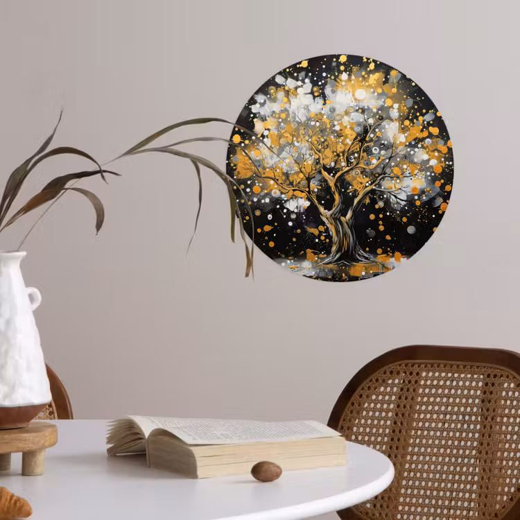 Boom - Zwart - Goud - Wit - Modern Wandcirkel behangsticker klein -sfeer3