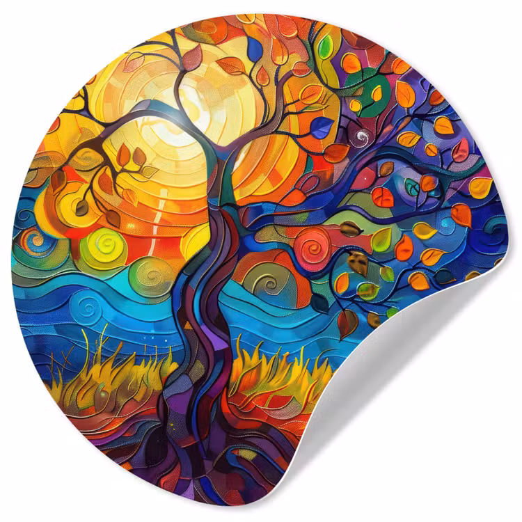 Boom - Zon - Verflook - Kleuren - Abstract Wandcirkel behangsticker klein -3d