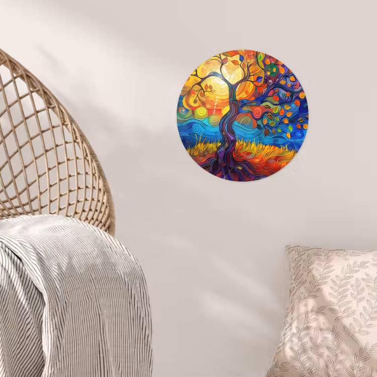 Boom - Zon - Verflook - Kleuren - Abstract Wandcirkel behangsticker klein -sfeer4