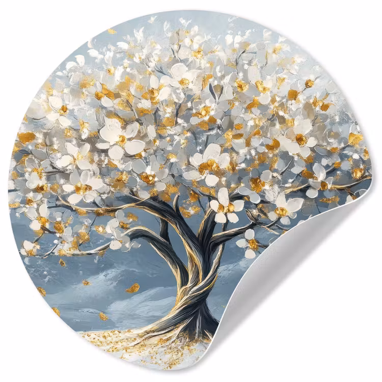 Boom - Winter - Levensboom - Modern - Goud Wandcirkel behangsticker klein -3d