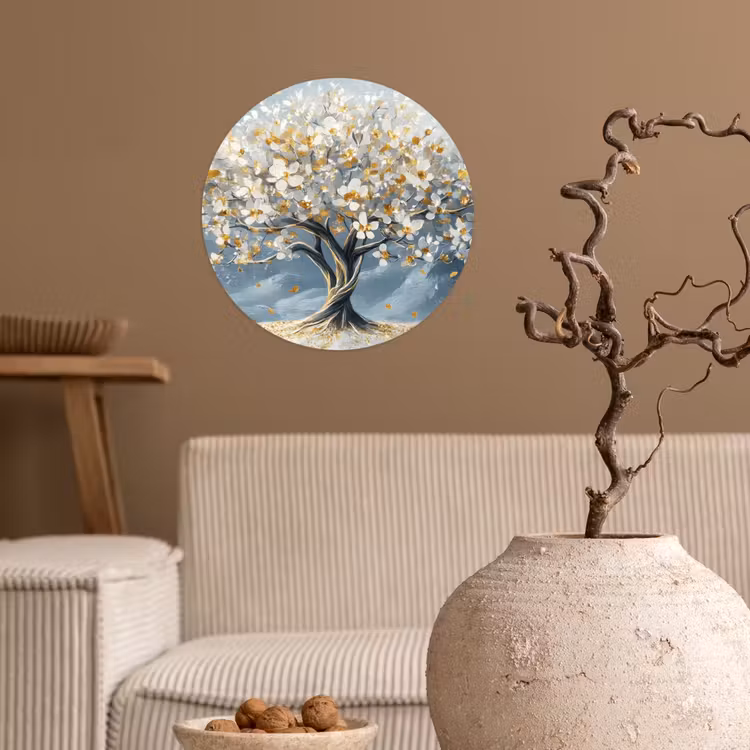 Boom - Winter - Levensboom - Modern - Goud Wandcirkel behangsticker klein -sfeer1