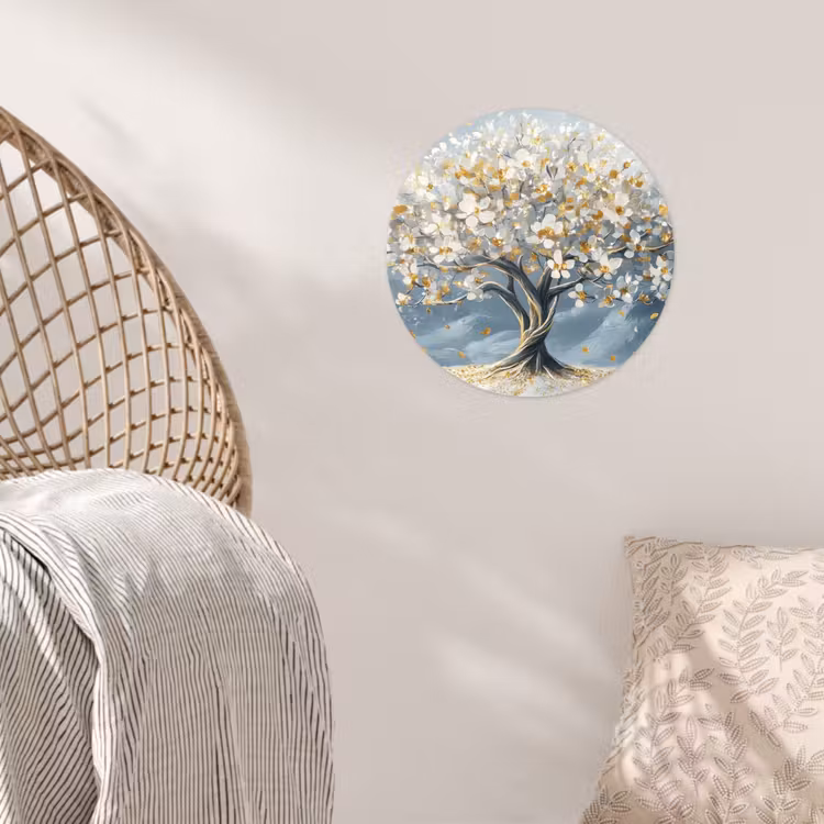 Boom - Winter - Levensboom - Modern - Goud Wandcirkel behangsticker klein -sfeer4