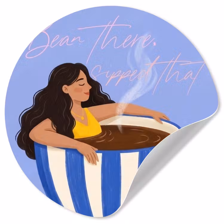 Mok - Koffie - Vrouw - Paars Wandcirkel behangsticker klein -3d
