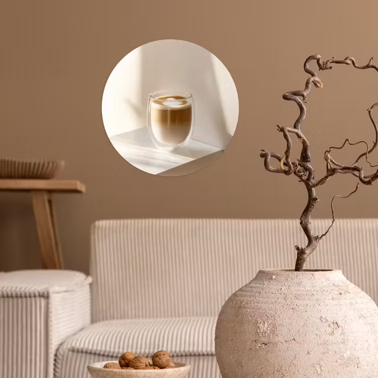 Mok - Latte - Minimalistisch - Schaduw Wandcirkel behangsticker klein -sfeer1