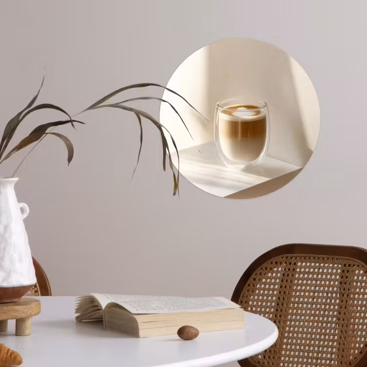 Mok - Latte - Minimalistisch - Schaduw Wandcirkel behangsticker klein -sfeer3