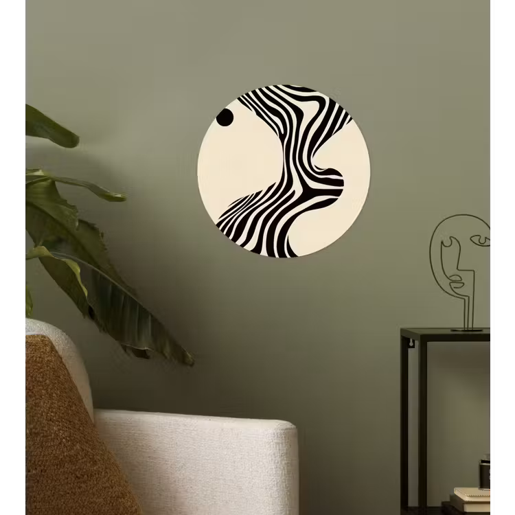 Beige - Lijnen - Golvend - Abstract Wandcirkel behangsticker klein -sfeer2