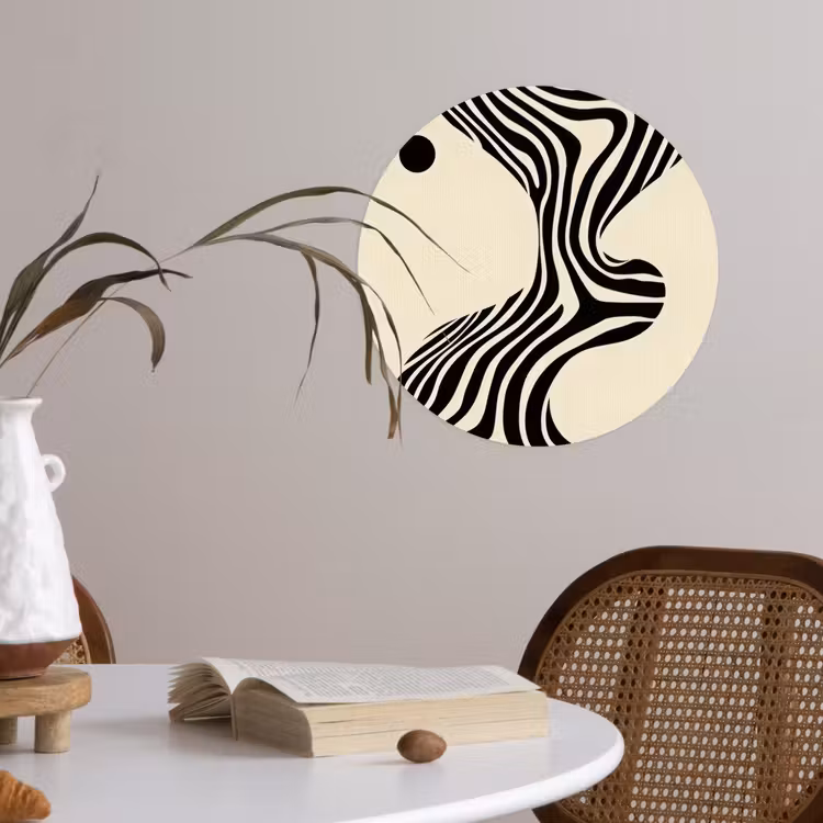 Beige - Lijnen - Golvend - Abstract Wandcirkel behangsticker klein -sfeer3