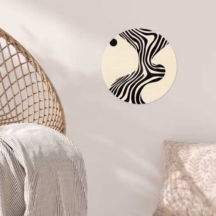 Beige - Lijnen - Golvend - Abstract Wandcirkel behangsticker klein -sfeer4