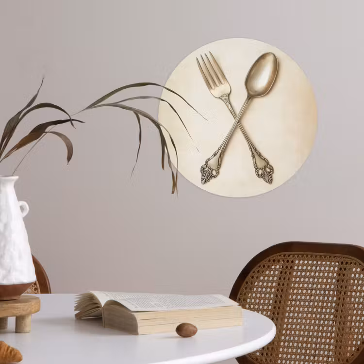 Beige - Vintage - Bestek Wandcirkel behangsticker klein -sfeer3