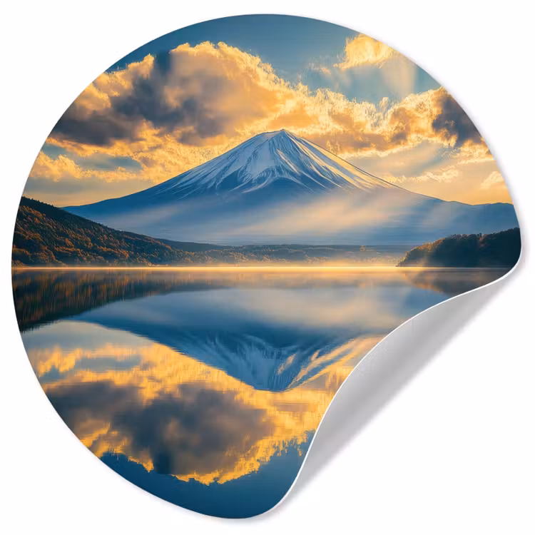Berg - Rivier - Zonsondergang Wandcirkel behangsticker klein -3d