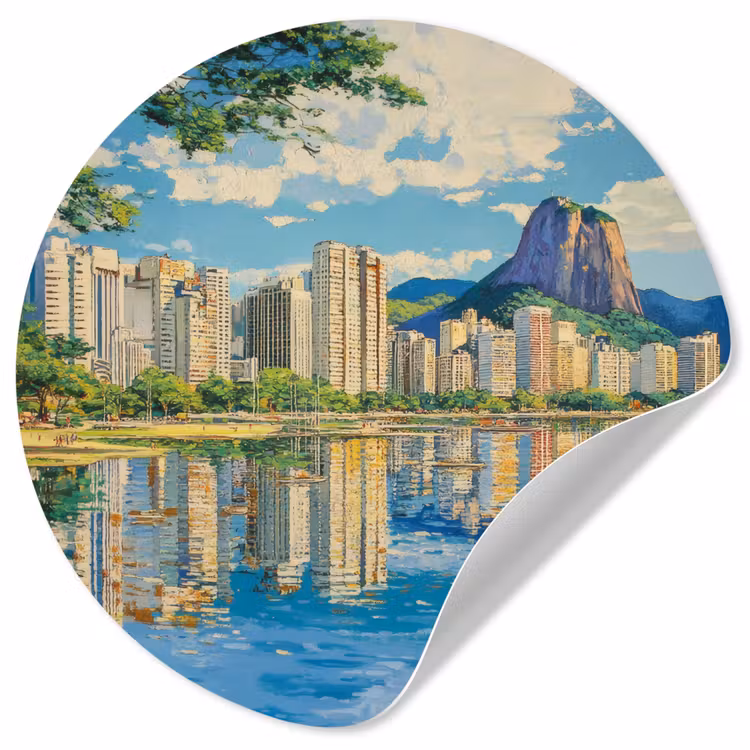 Berg - Skyline - Strand - Water Wandcirkel behangsticker klein -3d