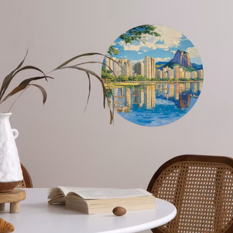 Berg - Skyline - Strand - Water Wandcirkel behangsticker klein -sfeer3